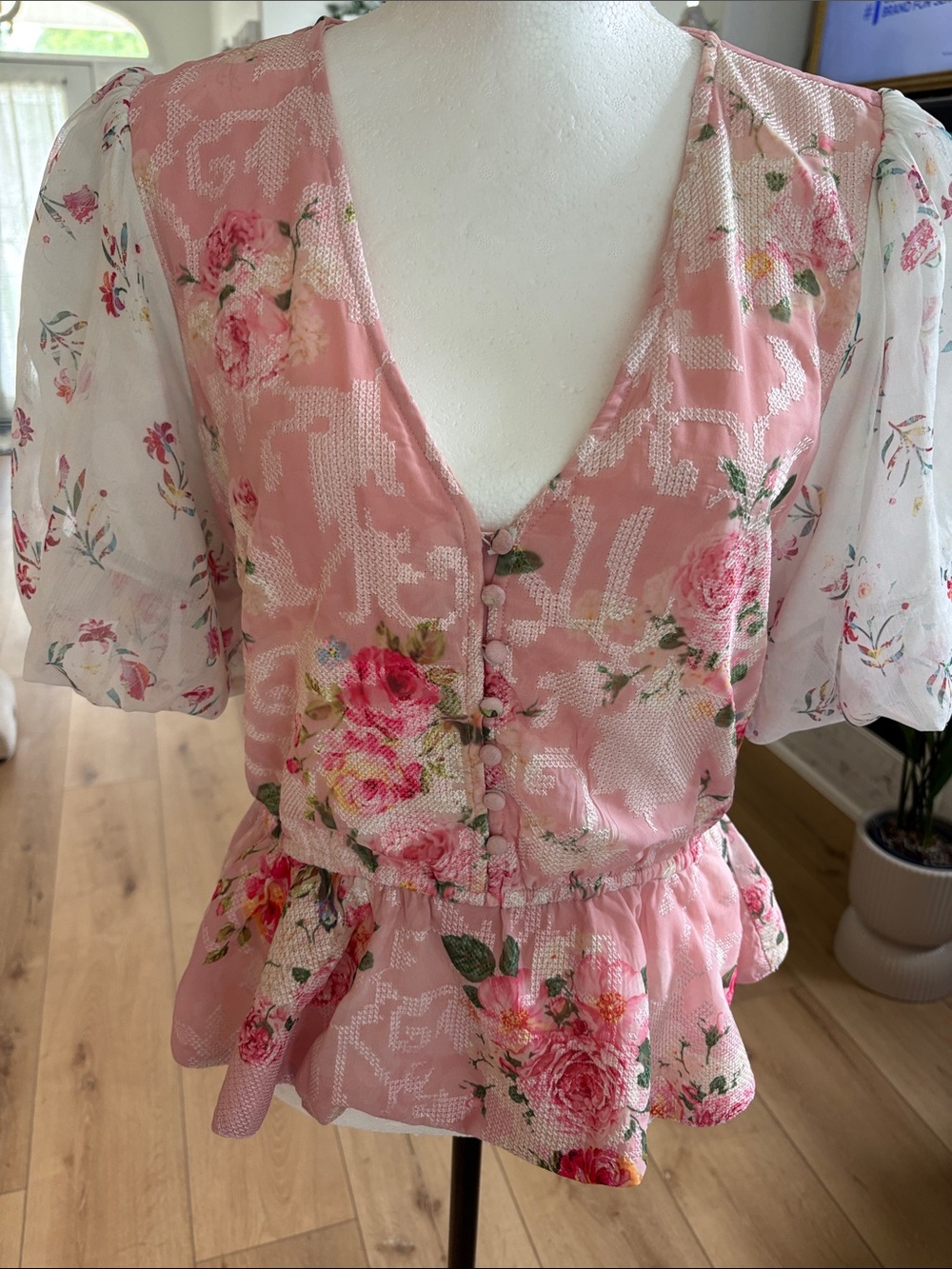 Hemant & Nandita Pink Floral Peplum Blouse
